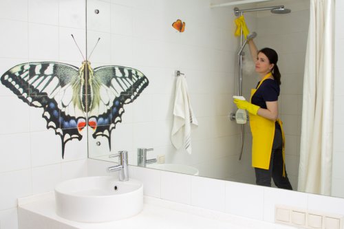 professional cleaner cleaning shower