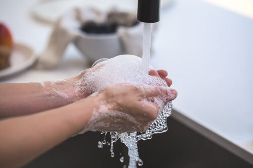washing hands with soap